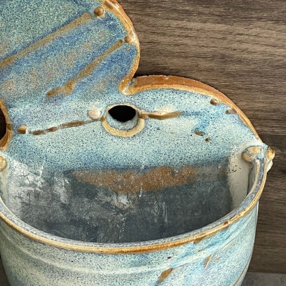 Studio Art Pottery Signed Handmade Blue Ceramic Freeform Hanging Wall Pocket - Picture 5 of 9